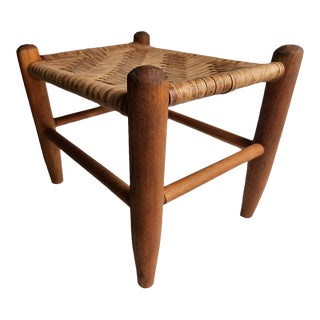 Mid 20th Century Rush Footstool in the Style of Charlotte Perriand For Sale