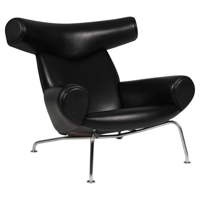 Vintage Ox Chair in Black Leather by Hans J. Wegner, 2010s For Sale - Image 11 of 11