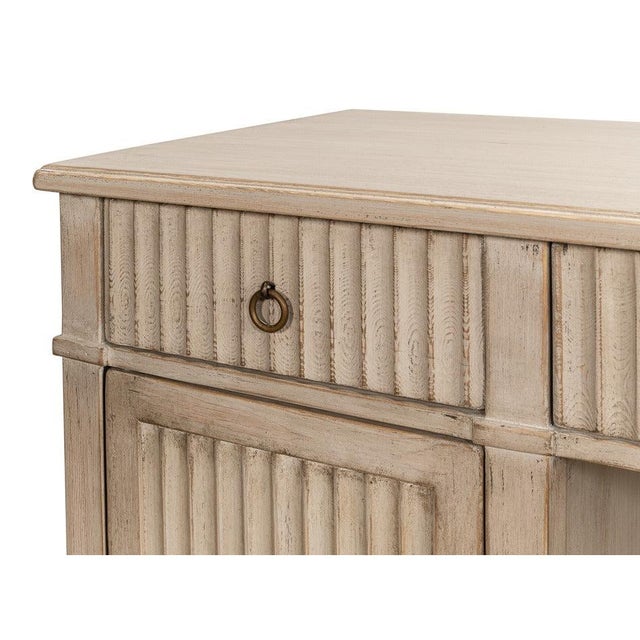Wood Reeded Pine Pedestal Desk in Stone Grey For Sale - Image 7 of 11