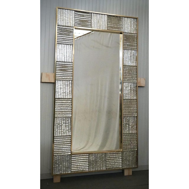 Mid-Century Italian Murano Silver Art Glass and Brass Console Wall Mirror For Sale - Image 9 of 11