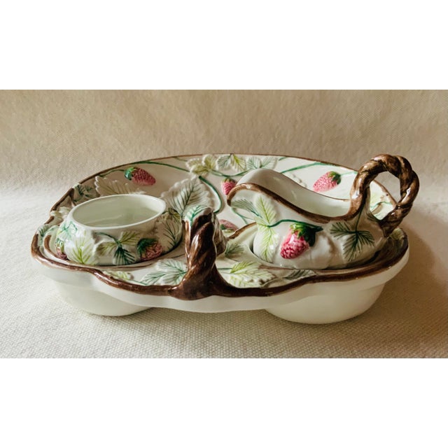 Red Vintage Italian Majolica Handpainted Strawberry Set For Sale - Image 8 of 12