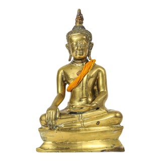 Antique Thai Brass Bronze Buddha Statue, 19th Century Rattanakosin 9" For Sale
