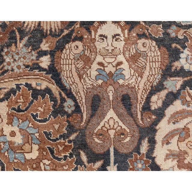 Beige 19th Century Persian Tabriz Dark Brown, Beige and Blue Handwoven Wool Rug For Sale - Image 8 of 12