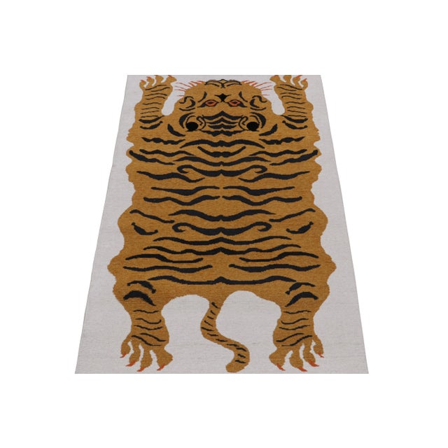 Traditional 2010s Rug & Kilim’s Tiger-Skin Rug in White With Gold & Black Pictorial For Sale - Image 3 of 8