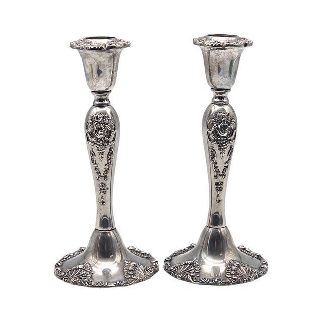 Rococo Pair Godinger Baroque Silverplate Candlesticks — Rococo Revival 8.25" For Sale - Image 3 of 11