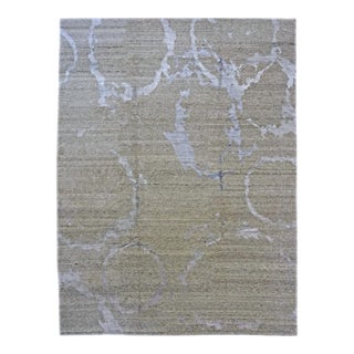 Nepalese Modern Cryptic Circles Wool & Silk 9x12 Grey & Tan Handmade Area Rug #1142344 For Sale
