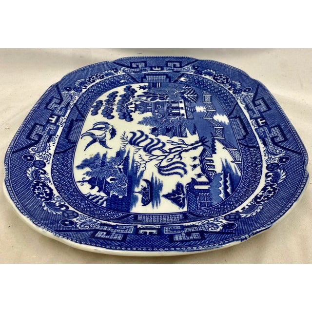 Blue Antique Allerton’s Ltd Blue Willow Serving Platter Made in England - Circa 1830’s For Sale - Image 8 of 12