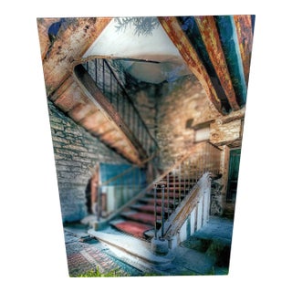 Oversized Metal Wall Art - Rustic Stone Staircase & Red Carpet (32" X 48") For Sale