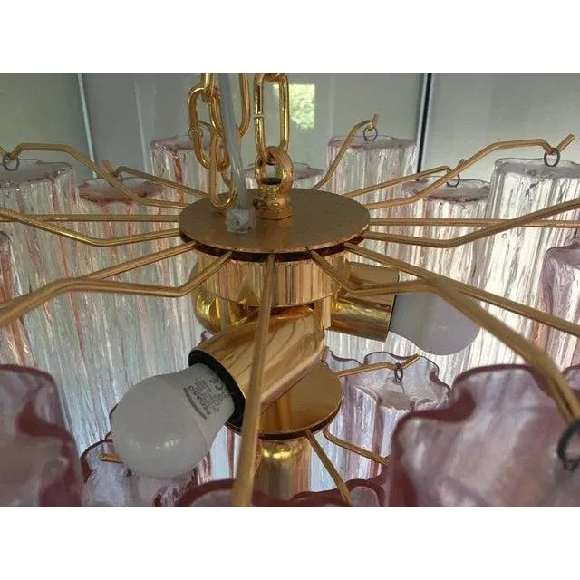 Contemporary Pink Murano Glass Style Tronchi Venini Chandeliers - a Pair For Sale - Image 6 of 12
