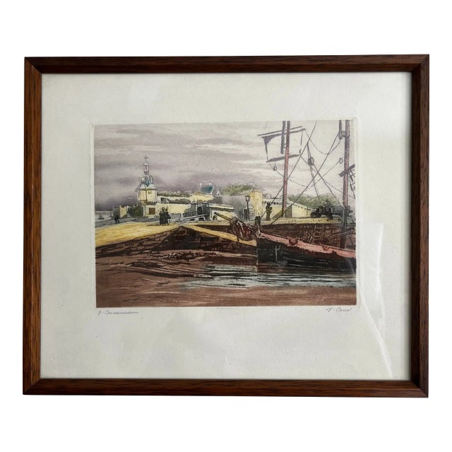 Vintage 20th Century Watercolor Painting of Port Concarneau Brittany, Framed For Sale