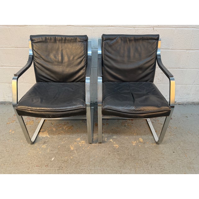 Mid 20th Century Leather and Chrome Armchairs Attributed to Rudolf Glatzel for Walter Knoll For Sale In New York - Image 6 of 18