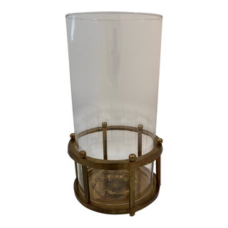 Vintage Brass Candle Holder With Glass Hurricane For Sale