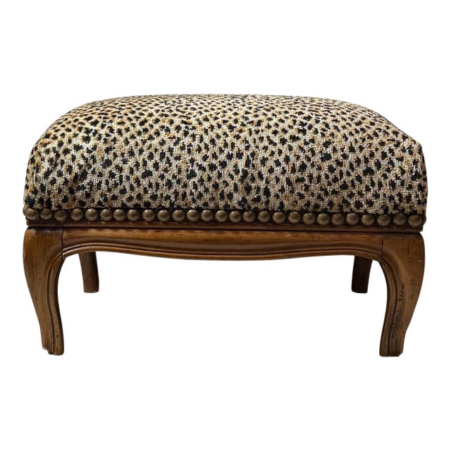 19th Century French Fruitwood Bench Upholstered in Scalamandré Cheetah Silk Velvet For Sale
