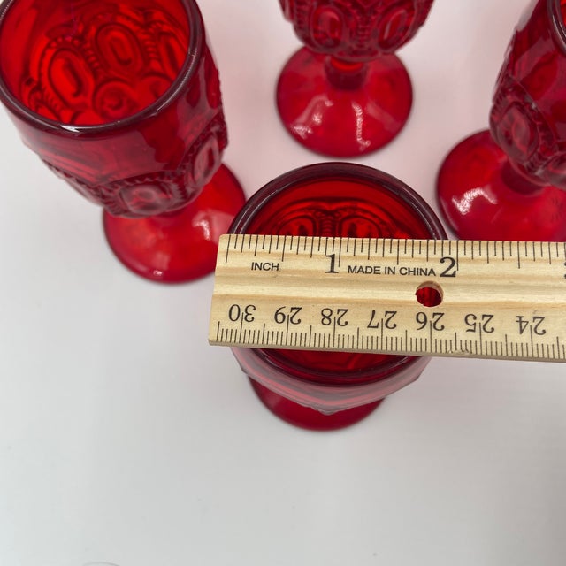 Vintage l.e. Smith Moon & Stars Ruby Red Glass Pitcher & 8 Small Goblets For Sale - Image 4 of 12
