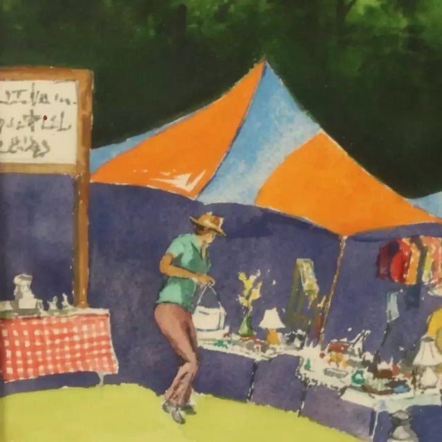 Vintage Watercolor Painting "Canton Flea Market" 1977, Framed For Sale In Cincinnati - Image 6 of 10