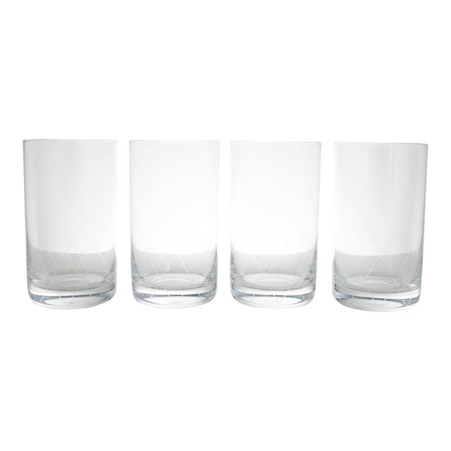 Tiffany & Co Crystal Etched Diamond Criss-Cross MCM Tumbler Glass Set of 4 For Sale
