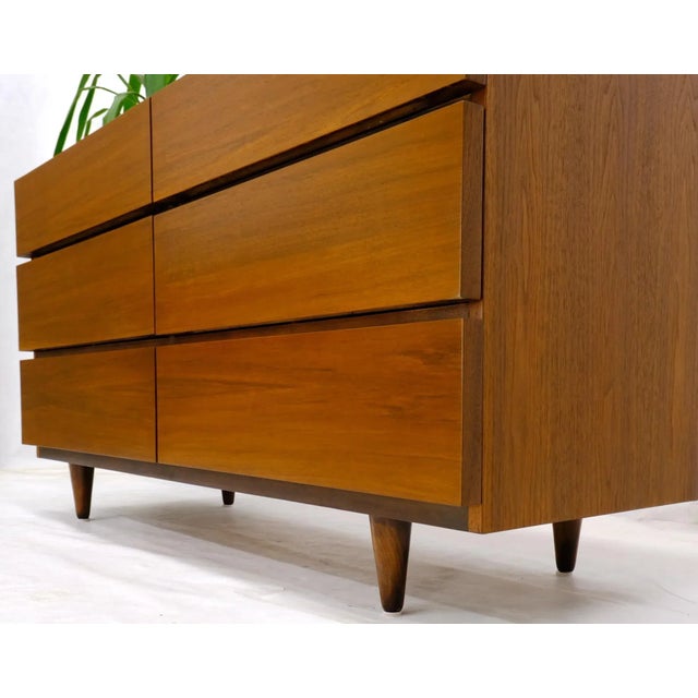 American Walnut Block Front 6 Drawers Long Dresser Credenza Restored For Sale - Image 6 of 13