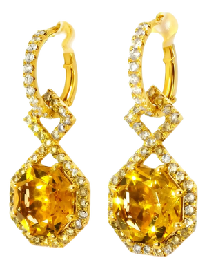 Late 20th Century 18K Cordova Gold Diamond Citrine Dangle Drop Earrings, Pair