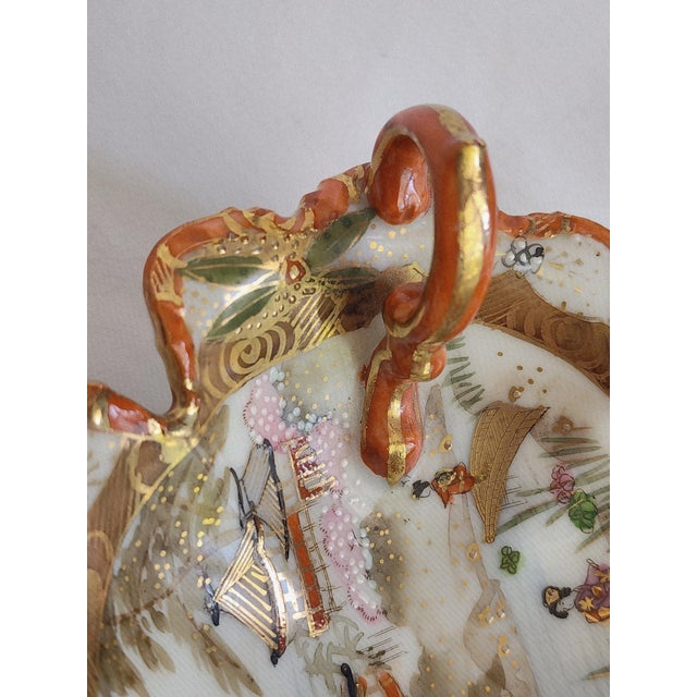 Antique Hand Painted Japanese Kutani Porcelain Trinket Bowl With Handle For Sale In West Palm - Image 6 of 7