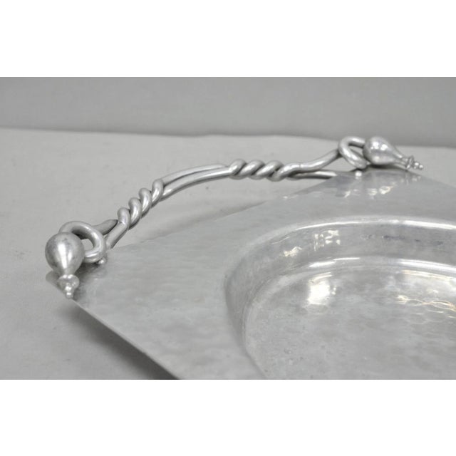 Art Nouveau Vintage Buenilum Art Nouveau Hand Hammered Aluminum Serving Tray W Tulip Handles For Sale - Image 3 of 14
