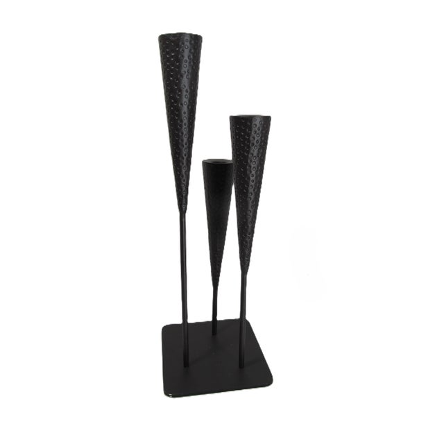 Mid 20th Century Vintage Brutalist Rustic 3 Head Candleabra Hammered Iron 18" For Sale - Image 5 of 12
