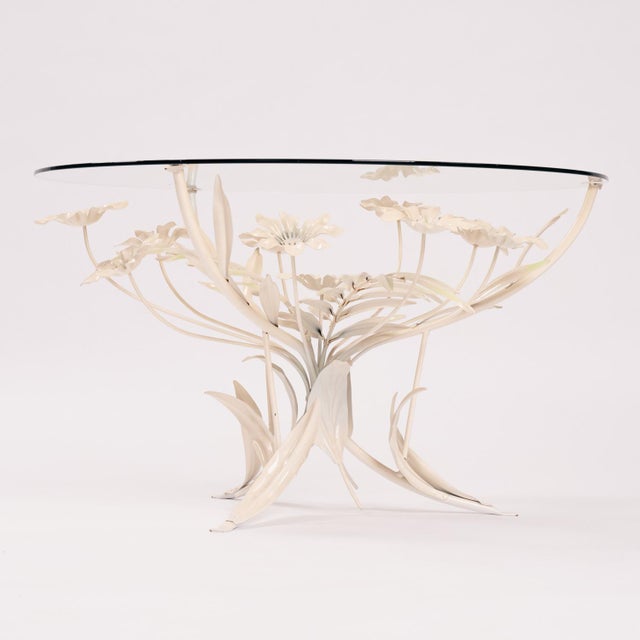 Beautiful flowertable in metal by Hans Kogl in white with light green accents. Glass is in perfect condition, metal also...