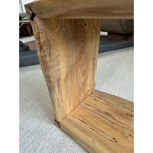 Truly a work of art and master craftsmanship, a one of a kind spaltted maple live edge end table having cantilevered...