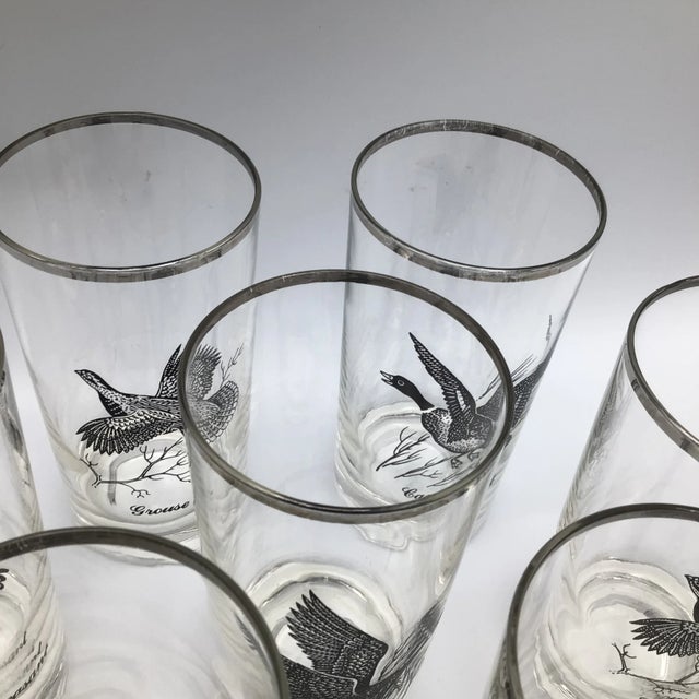 Federal Glass Vintage Federal Platinum Rim Game Bird/Sportsman Cocktail Glasses - Set of 8 For Sale - Image 4 of 12