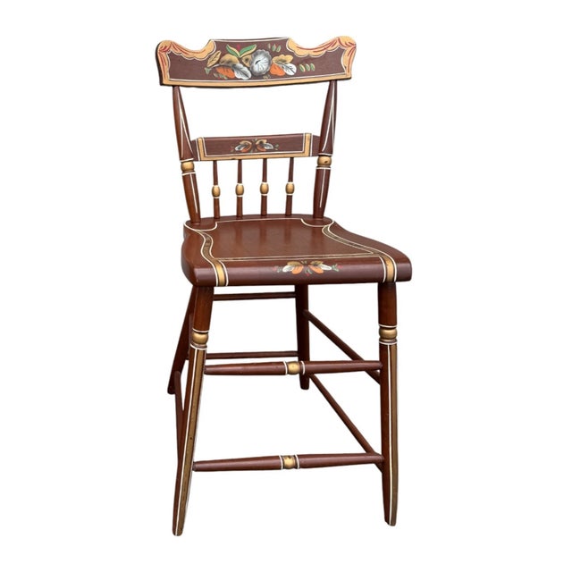 2000 - 2009 Vintage Amish Hand-Painted Folk Art Wooden Chairs – Set of 2, Country Style For Sale - Image 5 of 18