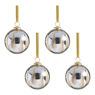 Lyam 4" Goldleaf Mirrored Glass Ball Ornaments, Set of 4 For Sale