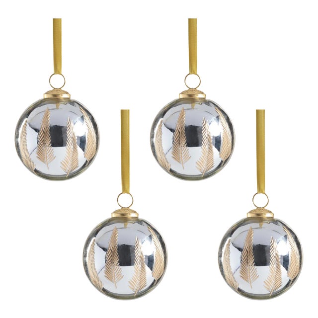 Lyam 4" Goldleaf Mirrored Glass Ball Ornaments, Set of 4 For Sale