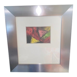 Vintage Expressionist Geometric Abstract Pastel Painting – Modern Custom Metallic Silver Frame For Sale