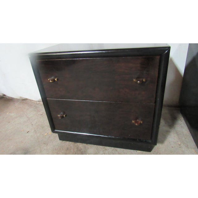 1980s 1980s Pair Henredon Scene Three Nightstands Tables Mid Century Style Black Modern For Sale - Image 5 of 10