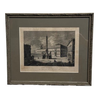 1843 Gaetano Cottafavi “Piazza Di Monte Cavallo” Rome Engraving, Framed For Sale