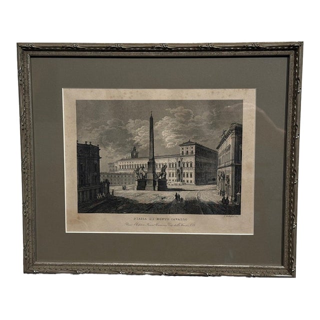 1843 Gaetano Cottafavi “Piazza Di Monte Cavallo” Rome Engraving, Framed For Sale