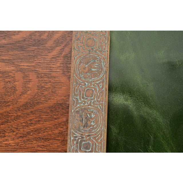 Tiffany Studios New York Zodiac Bronze Blotter Ends With Leather Desk Blotter For Sale In South Bend - Image 6 of 11