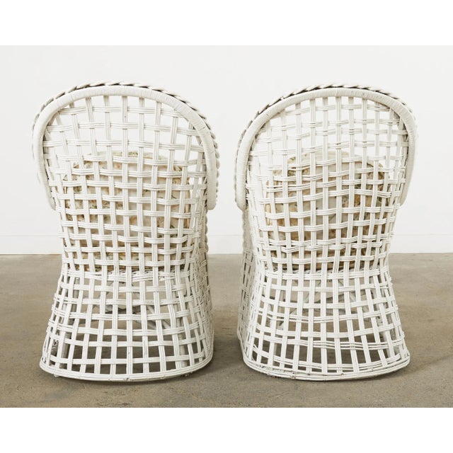 Set of Six Painted Wicker Rattan Garden Dining Armchairs For Sale - Image 12 of 12