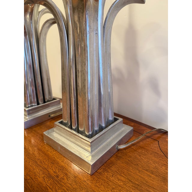 Vintage 1970s Aluminum Tropical Leaf/Palm Table Lamps - a Pair For Sale In Tampa - Image 6 of 10