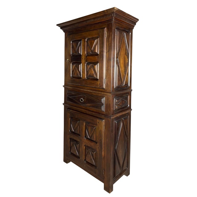 Vintage Spanish Renaissance Style Walnut Cabinet with Geometric Carve, 1920 For Sale - Image 16 of 16
