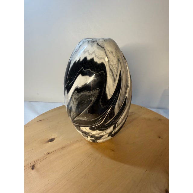 1990s 1990s Mt St Helens Ceramic Ash Glazed Vase Black White Swirl Volcano 8” Artist Signed For Sale - Image 5 of 12