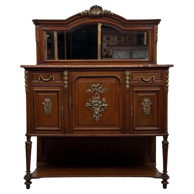 2000 - 2009 19th Century Antique French Marble-Top Cabinets with Mirrors, Set of 2 For Sale - Image 5 of 17