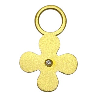 22k Gold Diamond Flower Charm For Sale