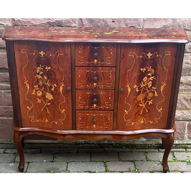 Inlaid Wood Chest of 4 Drawers, 1970s, in Very Good conditions. Designed 1970 to 1979 I have official proof of...