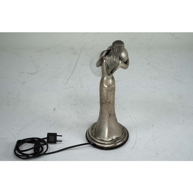 Metal Silver Vermeil Figural Table Lamp with Opaline Glass, Italy, 1960s For Sale - Image 7 of 11
