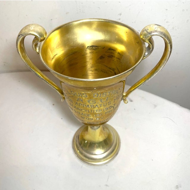 1920s Antique 1923 Engraved Gold Tone Silverplate Indoor Apparatus Meet Trophy Award For Sale - Image 5 of 11