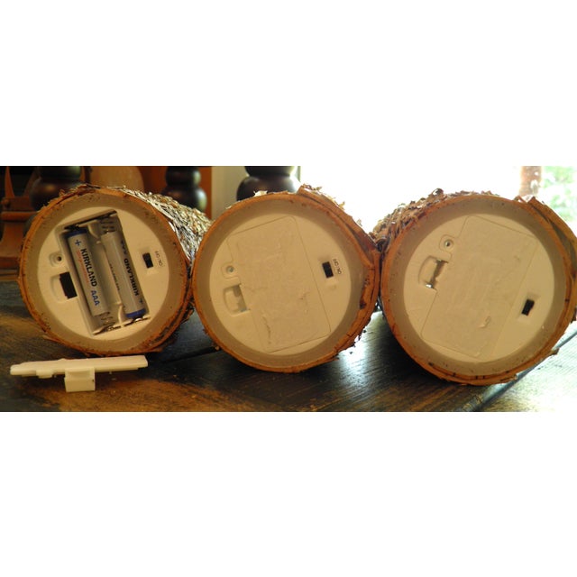 Wood 3 Rustic Birch Bark Wax Candles Led Flickering Flameless Lights 8”+8”+6” For Sale - Image 7 of 7