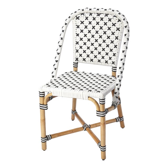 Tenor 18.5 in. Seat Height Rattan Side Dining Chair with Back, Black For Sale