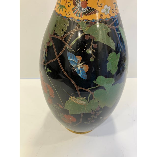 Black Antique Japanese Cloisonné Vase 18 Inches For Sale - Image 8 of 9