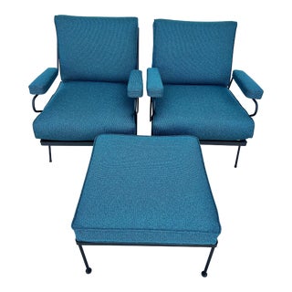 1950s Wrought Iron His & Hers Lounge Chairs and Ottoman by Inco - 3 Pieces For Sale
