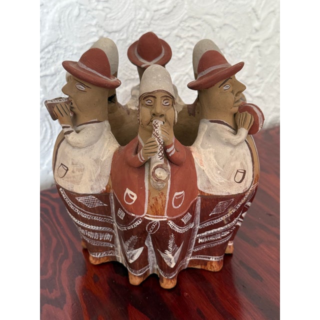 Vintage Peruvian Quinua Style Terracotta Folk Art Sculpture of Andean Musicians For Sale - Image 6 of 9